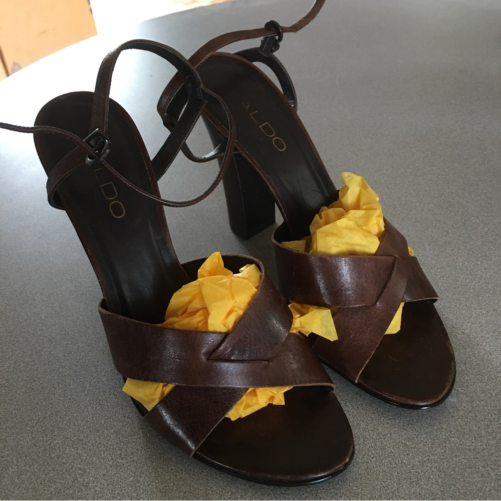 Aldo Leather 4.5” Heel Sandals